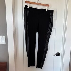 Cabi Black Leggings with Faux Leather Panels